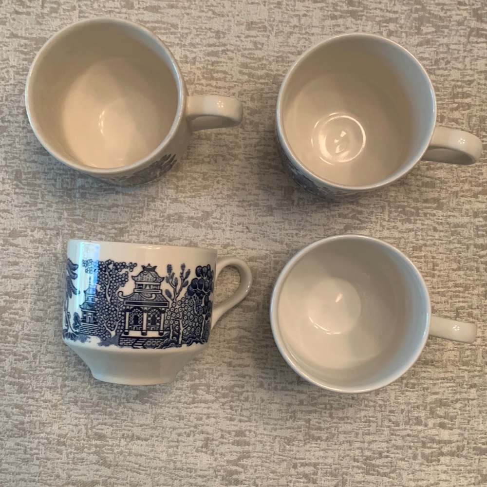 Set of Four Blue and White Tea Cups
